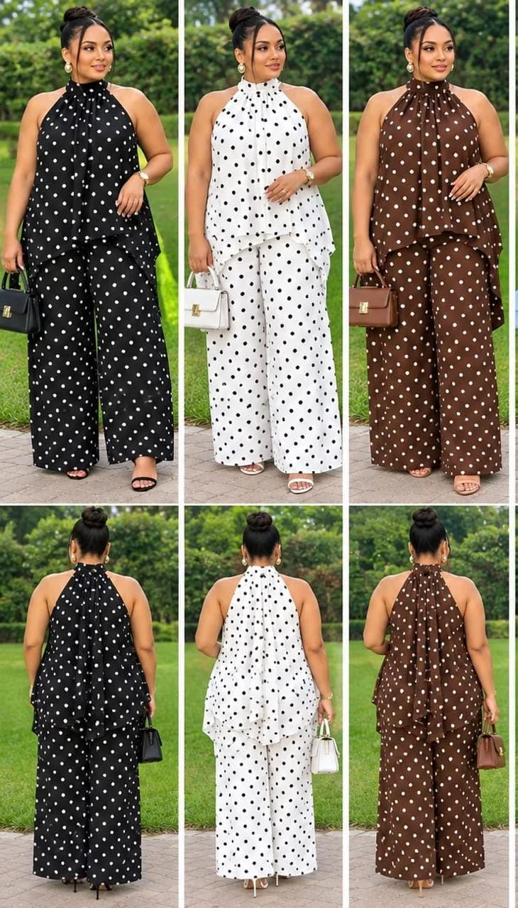 Polka Dot Halter Wide-Leg Set