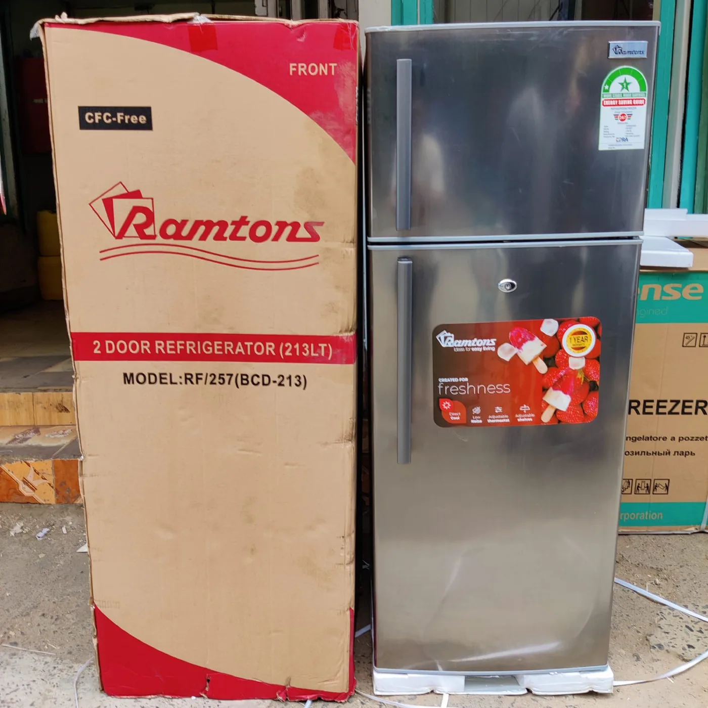 Ramtons 213 litre double door fridge in silver